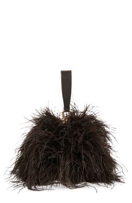 FERRAGAMO FERRAGAMO Double Gancini Ostrich Feather & Leather Clutch