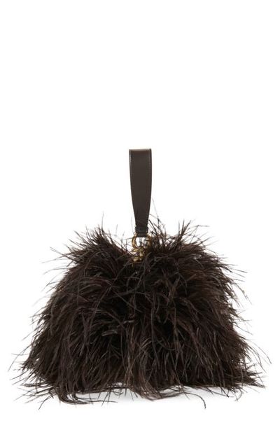 FERRAGAMO FERRAGAMO Double Gancini Ostrich Feather & Leather Clutch