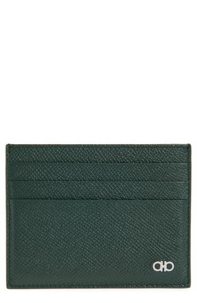 FERRAGAMO FERRAGAMO Double Gancio Calfskin Leather Card Case