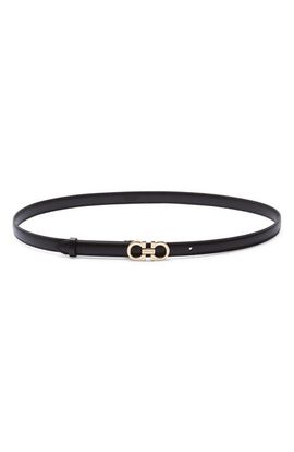 FERRAGAMO FERRAGAMO Double Gancio Leather Skinny Belt