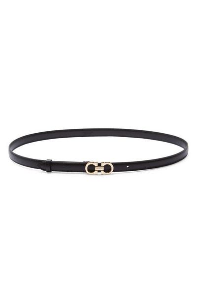 FERRAGAMO FERRAGAMO Double Gancio Leather Skinny Belt