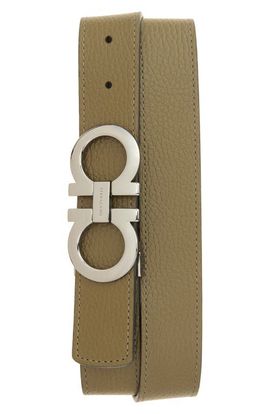 FERRAGAMO FERRAGAMO Double Gancio Pebbled Leather Belt