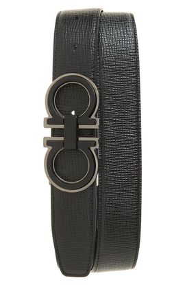 FERRAGAMO FERRAGAMO Double Gancio Saffiano Leather Belt