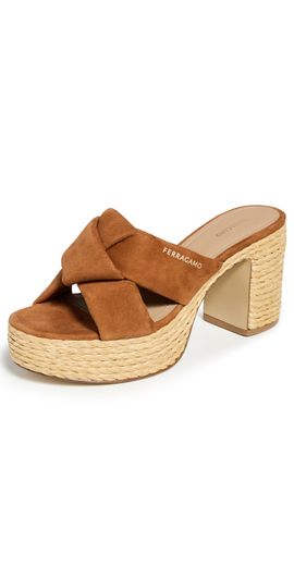 FERRAGAMO FERRAGAMO Douglas Platform Sandals Cognac Suede