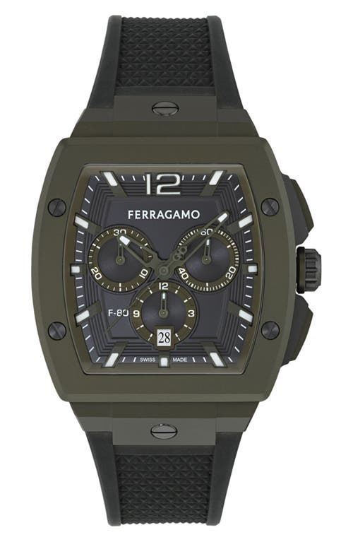FERRAGAMO FERRAGAMO F-80 Tonneau Chronograph Silicone Strap Watch, mmx 42mm