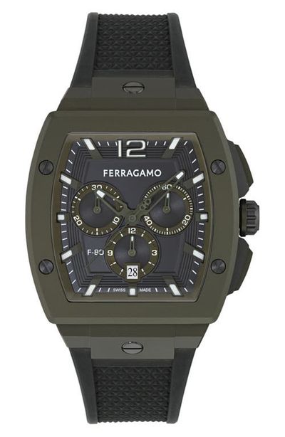 FERRAGAMO FERRAGAMO F-80 Tonneau Chronograph Silicone Strap Watch, mmx 42mm