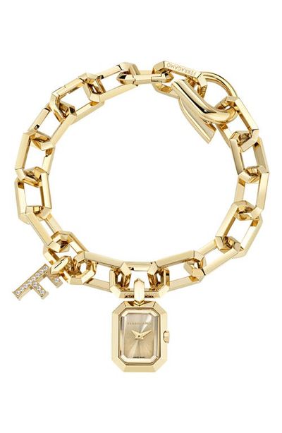 FERRAGAMO FERRAGAMO 'F' Charm Bracelet Watch, 16mm x 21mm