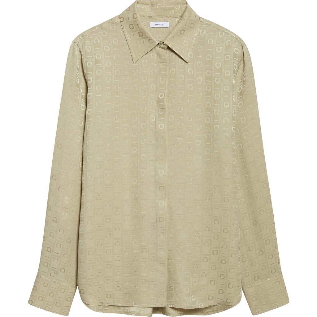FERRAGAMO FERRAGAMO Gancini Jacquard Silk Button-Up Shirt