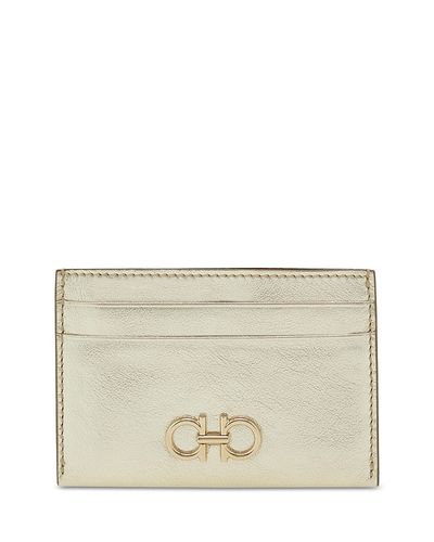 Ferragamo Ferragamo Gancini Metallic Leather Card Holder