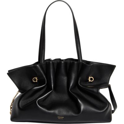 FERRAGAMO FERRAGAMO Gancio Piercing Soft Leather Shoulder Bag