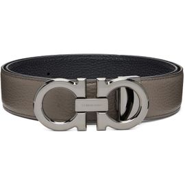 Ferragamo Ferragamo Gray & Black Adjustable & Reversible Belt