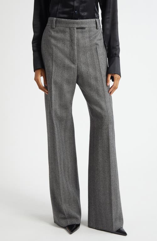 FERRAGAMO FERRAGAMO Herringbone Virgin Wool Blend Wide Leg Trousers