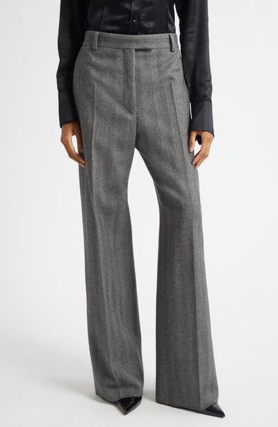 FERRAGAMO FERRAGAMO Herringbone Virgin Wool Blend Wide Leg Trousers