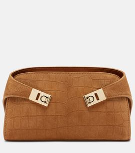 Ferragamo Ferragamo Hug Mini croc-effect suede clutch