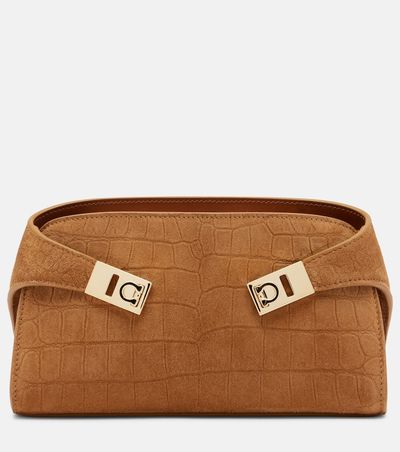 Ferragamo Ferragamo Hug Mini croc-effect suede clutch