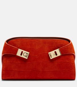 Ferragamo Ferragamo Hug Small croc-effect suede clutch