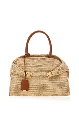Ferragamo Ferragamo Hug Small Raffia Top Handle Bag