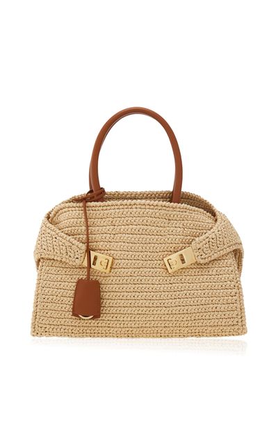 Ferragamo Ferragamo Hug Small Raffia Top Handle Bag