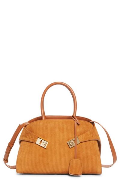 FERRAGAMO FERRAGAMO Hug Small Suede Top Handle Bag