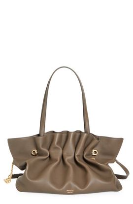 FERRAGAMO FERRAGAMO Large Gancio Piercing Soft Leather Shoulder Bag