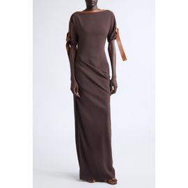 FERRAGAMO FERRAGAMO Leather Trim Jersey Maxi Dress