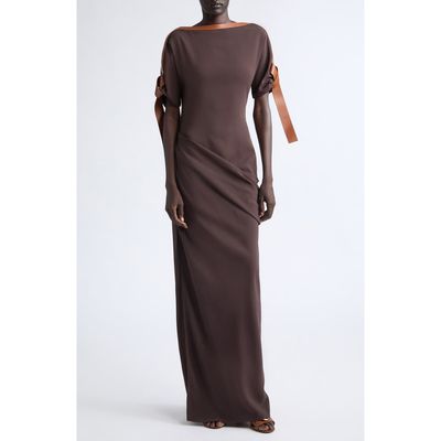 FERRAGAMO FERRAGAMO Leather Trim Jersey Maxi Dress