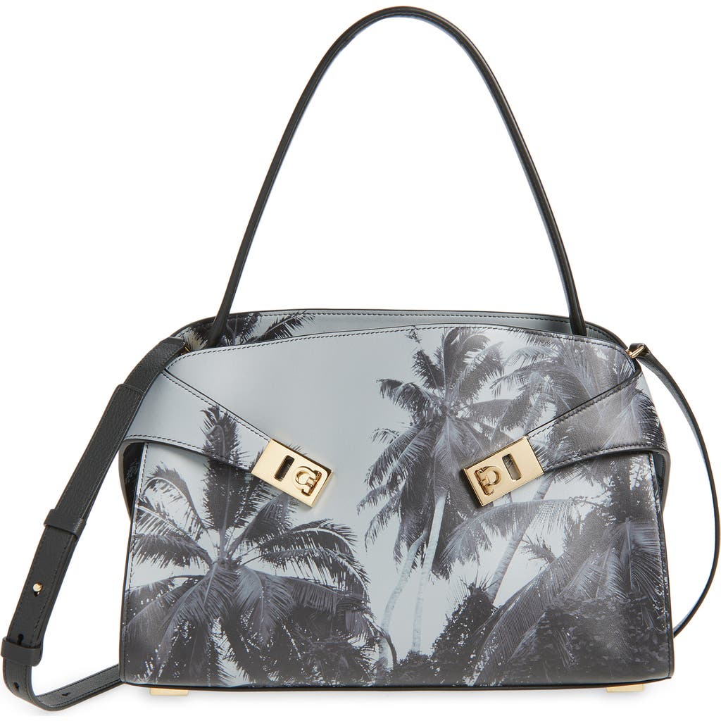 FERRAGAMO FERRAGAMO Medium Hug Palm Print Soft Leather Top Handle Bag