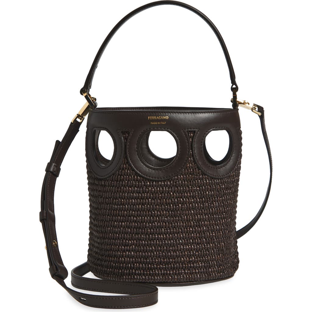 FERRAGAMO FERRAGAMO Mini Gancio Outline Raffia Bucket Bag