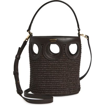 FERRAGAMO FERRAGAMO Mini Gancio Outline Raffia Bucket Bag