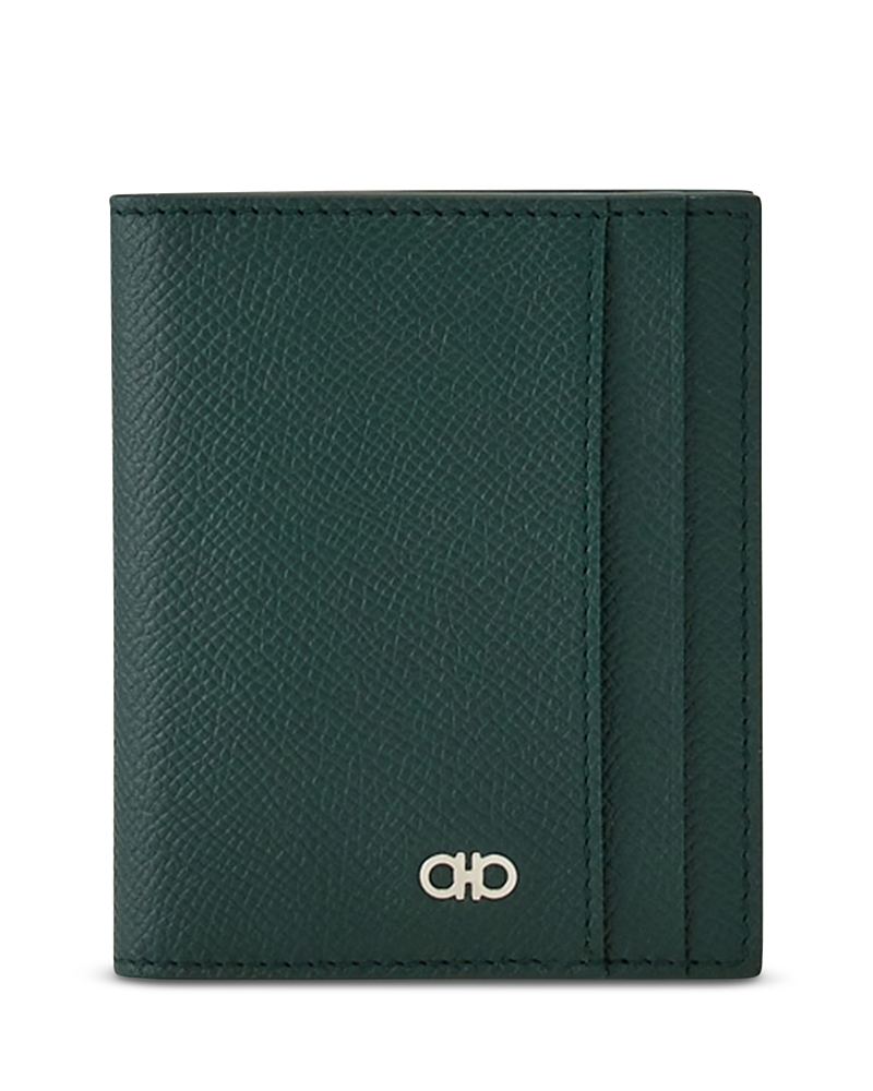 Ferragamo Ferragamo Moss Green Pebble Logo Card Holder
