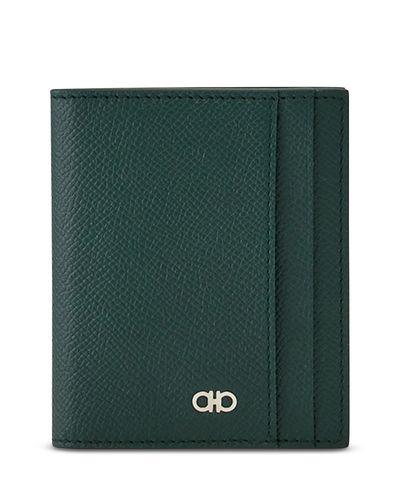 Ferragamo Ferragamo Moss Green Pebble Logo Card Holder