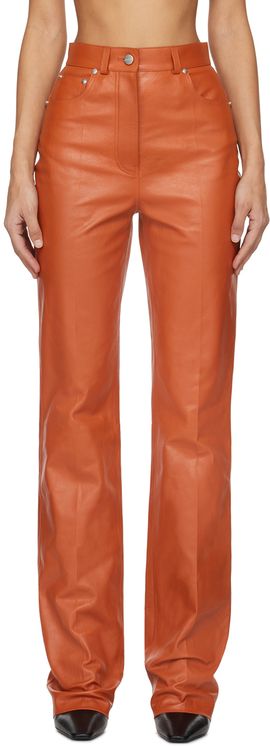 Ferragamo Ferragamo Orange Five-Pocket Leather Pants