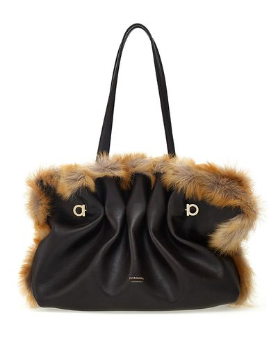 Ferragamo Ferragamo Pierced Leather & Shearling Shoulder Bag