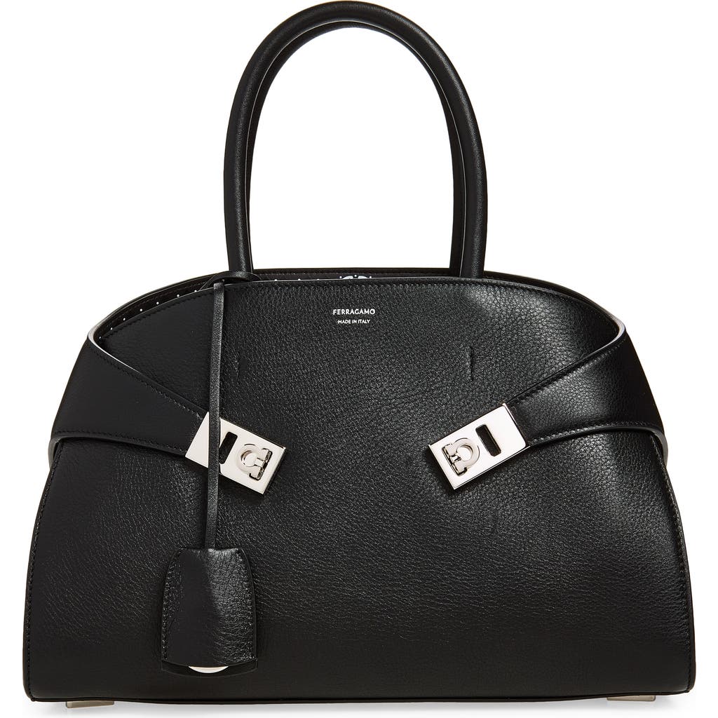 FERRAGAMO FERRAGAMO Small Hug Scarf Print Leather Top Handle Bag