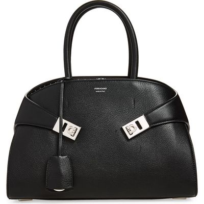 FERRAGAMO FERRAGAMO Small Hug Scarf Print Leather Top Handle Bag