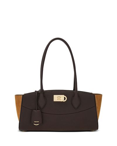 Ferragamo Ferragamo Studio Soft East West Leather & Suede Top Handle Bag
