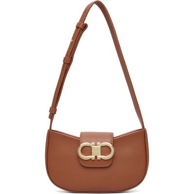 Ferragamo Ferragamo Tan Double Gancini Mini Shoulder Bag