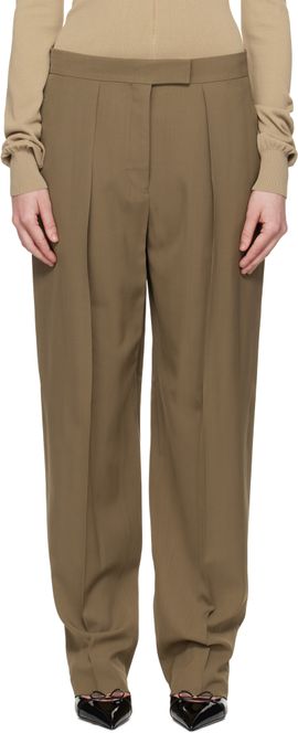 Ferragamo Ferragamo Taupe Inverted Pleats Trousers