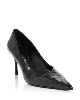 Ferragamo Ferragamo Women's Desi Croc-Embossed Pointed Pumps