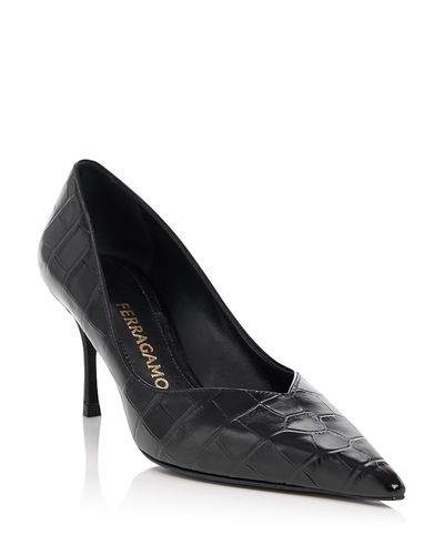 Ferragamo Ferragamo Women's Desi Croc-Embossed Pointed Pumps