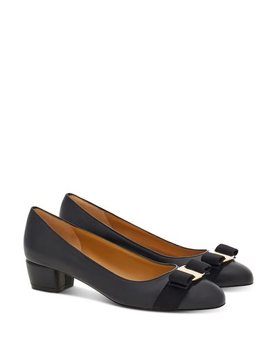 Ferragamo Ferragamo Women's Vara Soft Bow Detail Blue Block Heel Pumps