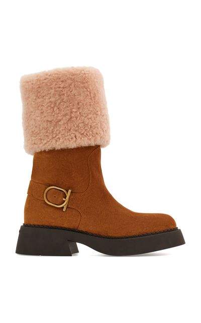 Ferragamo Ferragamo Zaki ShearlingTrimmed Leather Boots