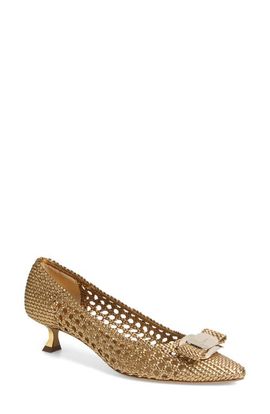 FERRAGAMO FERRAGAMO Zelma Bow Woven Pointed Toe Kitten Heel Pump