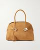 FERRAGAMO Hug small embellished leather-trimmed suede tote - 1