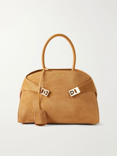 FERRAGAMO Hug small embellished leather-trimmed suede tote