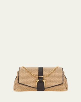 Ferragamo Leather-Trim Raffia Crossbody Bag