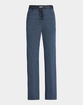 Ferragamo Leather-Trim Straight-Leg Denim Jeans