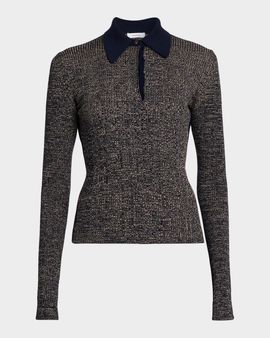 Ferragamo Linen Rib Long-Sleeve Polo Sweater