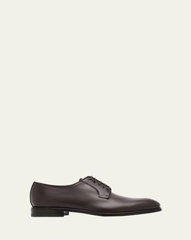 Ferragamo Men's Leather Almond-Toe Derby Shoes