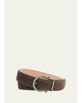 FERRAGAMO Men's Leather Gancio-Buckle Belt